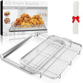 Air Fryer Basket for Oven, Extra Large 18.8" x 12.8" Oven Air Fryer Basket and Tray Set with 30 PCS Parchment Papers, Stainless Steel Air Fryer Pan and Crisper Tray (Silver)