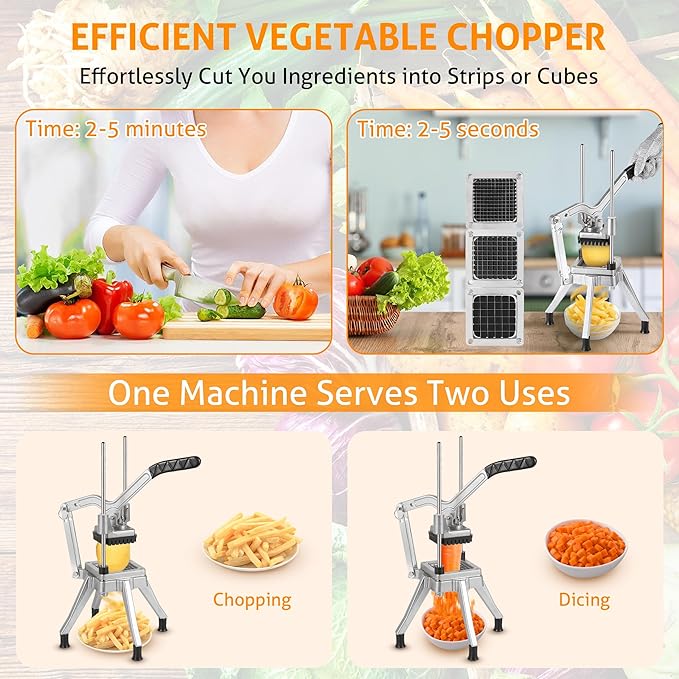 WICHEMI Commercial Vegetable Chopper Dicer with 3 Replacement Blades, Heavy Duty Food Dicer Chopper for Potatoes, Peppers, Mushrooms