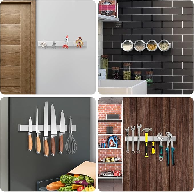 Ninonly 16 Inch Magnetic Knife Holder for Refrigerator Stainless Steel Magnet Knife Strip for Wall Mounted No Drilling Knife Rack with Powerful Magnetic Pull Force Fridge Applicable