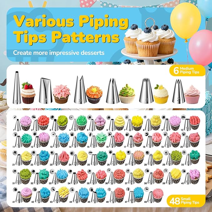 Cake Decorating Tools Supplies Kit: 164pcs Baking Accessories - Piping Bags and Icing Tips Set - Puffs Cupcake Frosting Piping Bakery Set for Adults Beginners or Professional, Blue