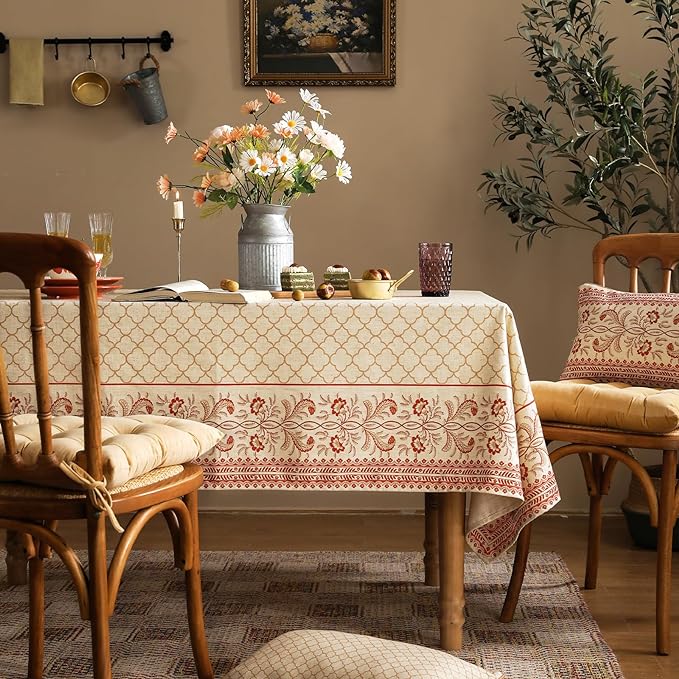ISAENNE Designer Linen Floral Rectangular Table Cloth,Pale Yellow Farmhouse Indoor Tablecloth,Durable Decor Tablecloths for Dining Kitchen Thanksgiving Christmas,55"*79"-Chamonix A