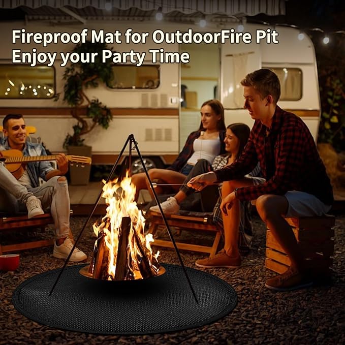 36" Round Fire Pit Mat for Solo Stove Bonfire, Fireproof Mats for Under Reusable Oil-Proof Waterproof BBQ Pad for Deck Patio Grass Outdoor Indoor Grill Solo Stove Accessories