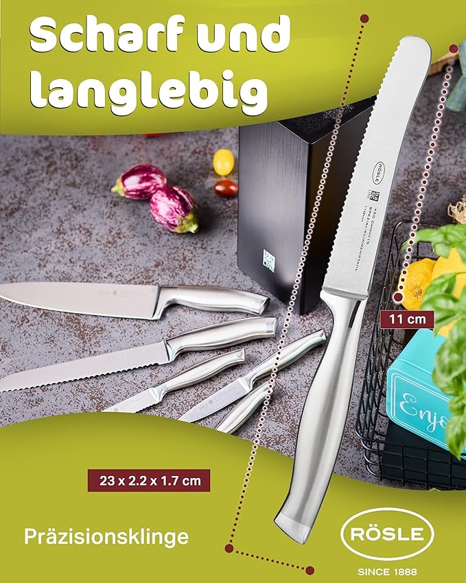 Rösle Basics Line Stainless Steel Serrated Breakfast and Snack Knife, 4.3-inch Blade