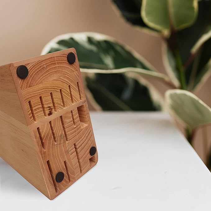 Kitchen knife holder elegant & sturdy (15 slots). Universal knife block with slots for knives, scissor and sharpenner. Knife Block without Knives. Kitchen knife holders for counter top. (Pine)