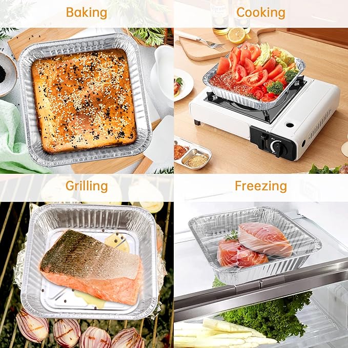 Aluminum Pans 8x8-10 Pack Disposable Foil Pans, Heavy Duty Aluminum Roasting Trays for Baking, Cooking, Heating, Storing, Prepping Food