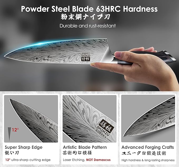SHAN ZU 16 Pieces Knife Set, Knife Block Set in Powder Steel, Ultra Sharp Kitchen Knives Set, High Hardness Japanese Knife Set with Ergonomic Pakkawood Handle, Chef Knives Set for Kitchen Cooking