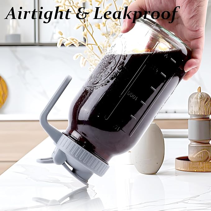 Cold Brew Coffee Maker 32 Oz Mason Jar Cold Brew Pitcher With Strainer 1 Quart Wide Mouth Glass Iced Coffee Maker With Spout Lids Glass Pitcher For Fridge, Sun Tea, Lemonade, Cold Brew