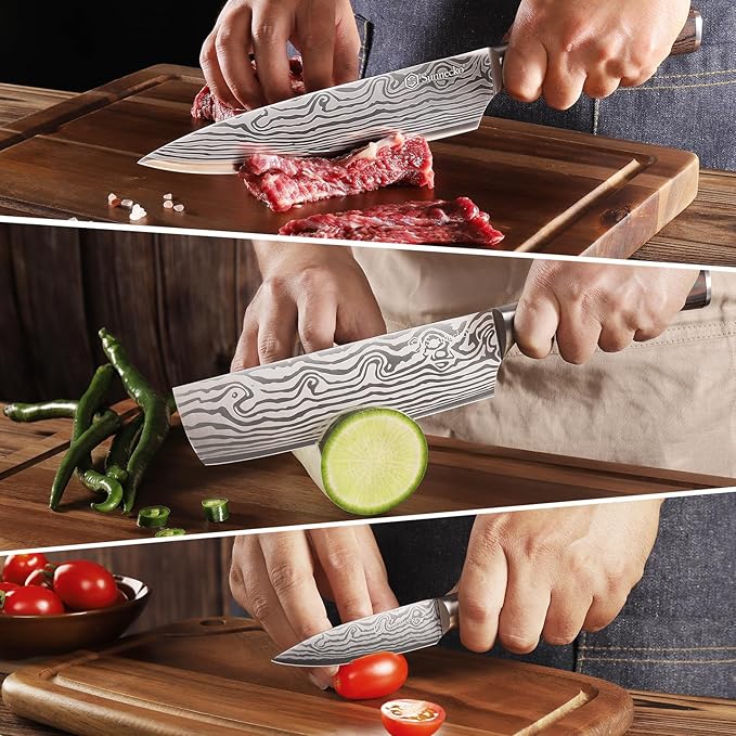 Sunnecko Kitchen Knife Set 3 Piece Chef Knife Set Professional High Carbon Stainless Steel, Sharp Kitchen Knives with Wooden Handle