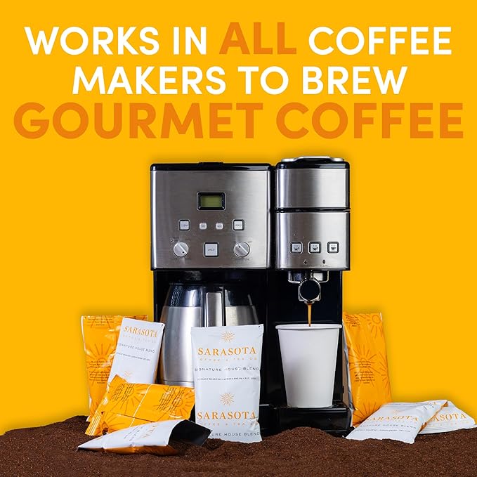Sarasota Coffee Ground Packets | Gourmet Medium Roast Bulk Coffee Packs | Breakfast Blend | Low Acid Mold Free Singles Individual Pouches for 12 Cups Maker | 3 Ounce Bags, 36 Count