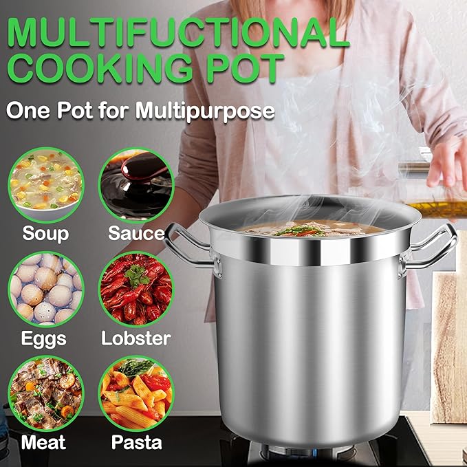 Stainless Steel Stock Pot with Lid – 24 Quart (6 Gallon) Heavy-Duty Cooking Pot for Soup, Stew, Pasta – Commercial & Home Use, Easy to Clean