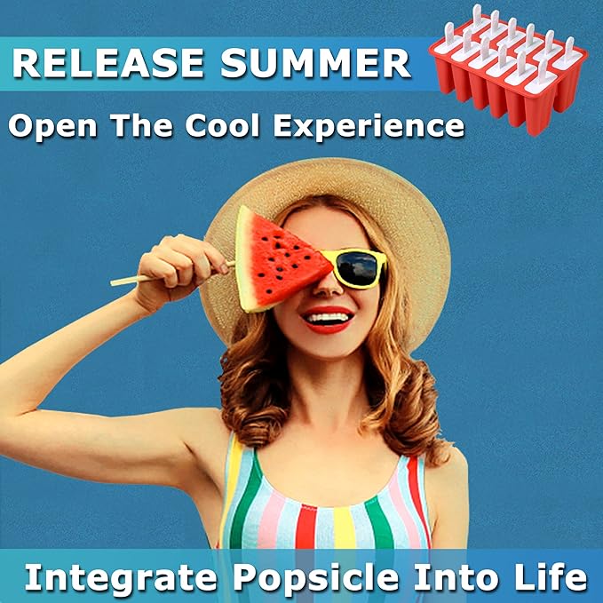 Silicone Popsicle Molds 12-cavity, DIY Ice Pop Mold for Kids Adult Teens, BPA Free Ice Cream Molds for Party Yogurt Juice Smoothies Sticks