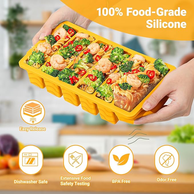 1/2 Cup Silicone Freezer Molds with Lid, 2-Pack Silicone Freezer Trays for Soup, Sauce & Broth – Meal Prep Containers, Large Ice Cube Tray, Oven & Dishwasher Safe