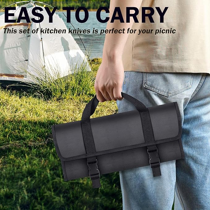 12PCS Portable Knife Set,High Carbon Stainless Steel Professional Kitchen Knife Set,Knife Sharpener With Knife Roll Bag,Suitable for Outdoor Travel,Camping,Barbecue
