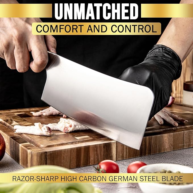 SliceElite Slice Series 7 Inch Bone Cutting Kitchen Knife High Carbon German Steel Blade Pakkawood Handle Butcher Chopper Cleaver Vegetable Fruit Tool Heavy Duty Kitchen BBQ Gift Sharpest Chef