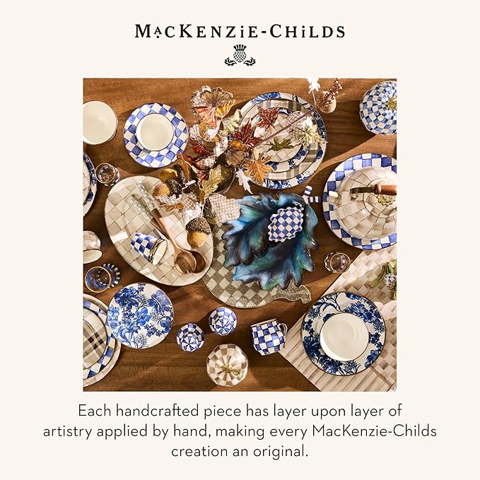 MACKENZIE-CHILDS Enamel Salad and Dessert Plate, Small Plate for a Dessert or Appetizer Dish, 8 Inches, Brown-and-White Tartan Mocha