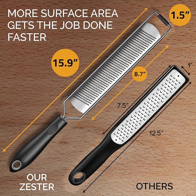 DESIGNED BY CHEFS ~ Premium Lemon Zester Grater With Perfectly Angled Teeth ~ Ideal for Citrus, Parmesan Cheese, Garlic, Vegetables and Fruits