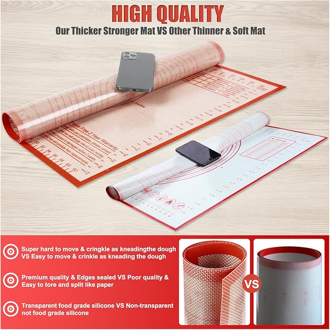 Silicone Pastry Mat 34x26 Inch - Nonstick Baking Mat Perfect for Dough, Pastry, Pie Crust, Fondant, Bread, Cookies, Pasta, Pizza