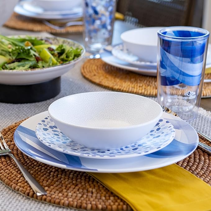 TervisHome Melamine Dinner Plates - Set of 4 | Yao Cheng Azure Collection | Durable Stoneware-like Quality, Dishwasher Safe, Perfect for Indoor and Outdoor Use