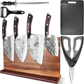 XYJ Authentic Since 1986,Kitchen Knife Block Set,High Carbon Steel Blades,Knives Set with Wooden Magnetic Knife Block,Sharpening Steel,Cutting Board,Cleaver Slicing Knife,Wood Handle