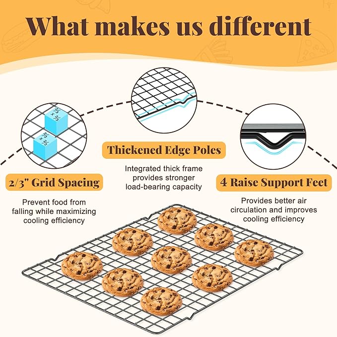 Cooling Racks for Cooking and Baking - 2 PCS 10" x 15" Grid Wire Baking Rack for Oven Cooking, Baking, Grilling, Roasting - Dishwasher Safe Bacon Rack - Fits Jelly Roll Cookie Sheet Pan