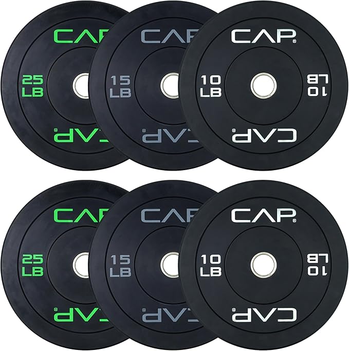 CAP Barbell 2-Inch Olympic Bumper Plate Weight Set with 6 Post Rack | 100-370 lbs | Multiple Options