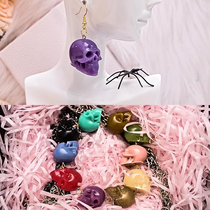 10 PCS Mini Skull Resin Molds, Halloween Silicone Molds for Epoxy Resin Casting Arts Crafts, Little Skull Molds for Keychain Bracelet Earrings Jewelry Cute Candle String Lights Making Halloween Decor