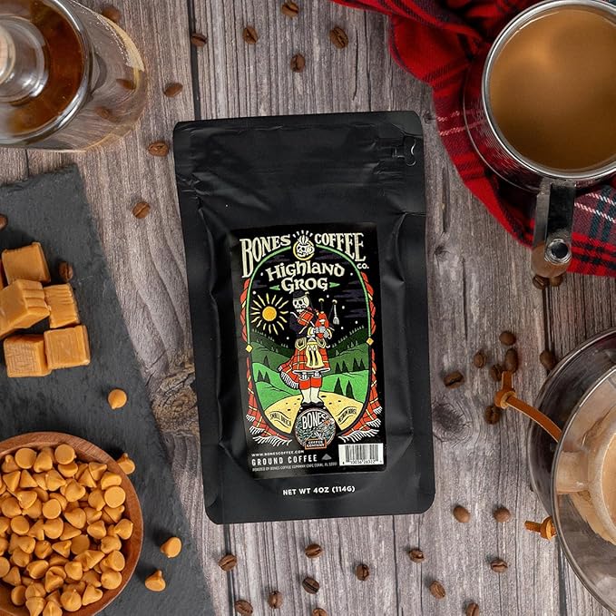 Bones Coffee Company Favorite Flavors Sample Pack Box Set with Specialty Coffee Mug, 5 Assorted Single-Origin Low Acid Medium Roast Arabica Beans Flavored Coffee Gifts, 4 oz Pack of 5 Ground