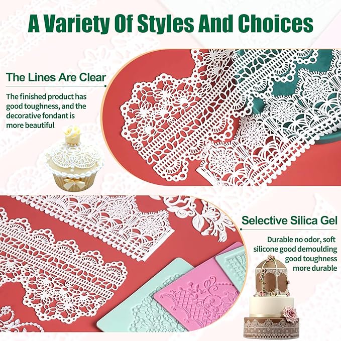 GROWTAIL Lace Molds Silicone,Cake Fondant Embossing Mat,Lace Molds for Cake Decorating Edible Lace