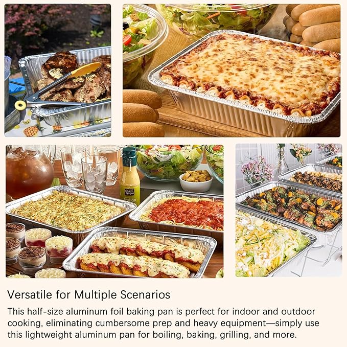 Aluminum Baking Pan Half-Size, 9x13 Inches, Heavy-Duty Disposable Aluminum Foil Pan, Deep Baking Pan Suitable for Cake Baking, Cooking, Roasting, Heating, and Steaming Meal Tray (10 PACK)