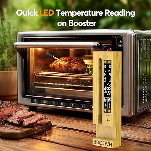 WiFi Sub-1G Wireless Meat Thermometer Unlimited Range 7 NIST Certified Sensors with Ambient Temp 2 Temp Monitoring Ways Digital Smart Base and App for BBQ, Smoker, Grill, Oven (1, black, small)