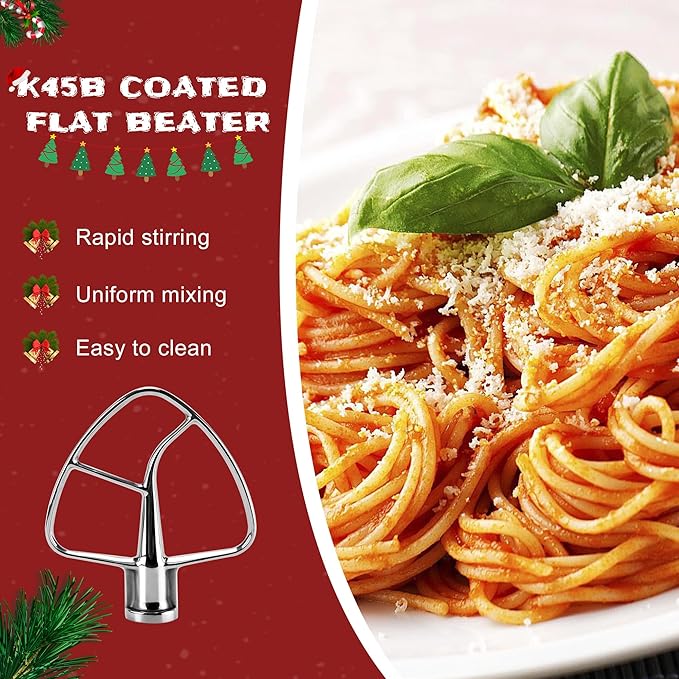 Stainless Steel Kitchen Mixer Accessories K45DH Coated Dough Hook&Kitchen Mixer Attachments K45b Coated Flat Beater&K45WW Wire Whip Compatible for 4.5 QT Tilt-Head Stand Mixer-MIFLUS