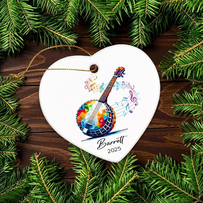 Personalized Banjo Ceramic Ornament Gifts for Music Lovers, Banjo Instrument Player Ornaments Xmas Tree, Custom Name & Year Banjoist Christmas Hanging Ceramic Ornament 2025, Banjoist Keepsake Decor