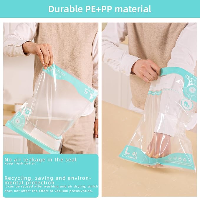 24pc BPA Free Vacuum Sealer Bags, Reusable Sous Vide & Food Storage, 20pc Vacuum Zipper Bags & 4 Seal Clips (11.8x13.4 Inch)