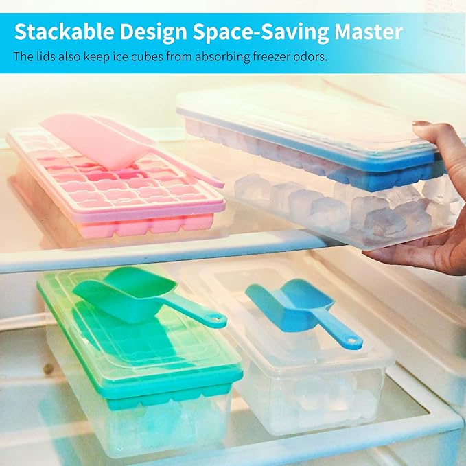 Silicone Ice Cube Tray with Leak-Proof Lid & Storage Bin for Freezer – BPA-Free 36-Piece Nugget Ice Molds, Spill-Resistant Cover & Ice Scoop Container Cover