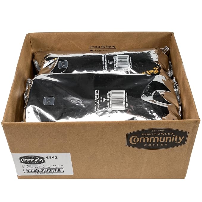 Community Coffee Private Reserve Evangeline Blend Whole Bean Coffee, Dark Roast, 32 Ounce Bag (Pack of 4)