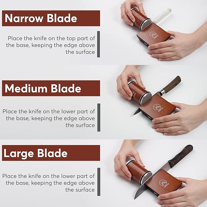 Rolling Knife Sharpener with Diamond and Ceramic Discs, Adjustable Kitchen Knife Sharpenier with 10°, 12°, 17° & 25° Magnetic Angles, Strong and Durable Knife Sharpener (Brown)