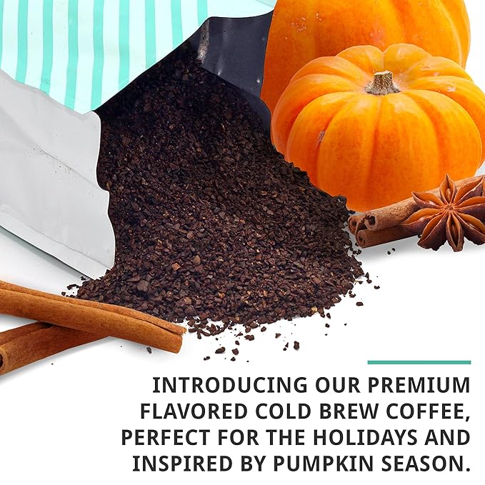 Cold Brew Organic Coarse Ground Flavored Coffee, Pumpkin Spice Flavor, Dark Roast, Colombian Supremo, Coarse Grind for Cold Brew Coffee & French Press,1 LB (Pack of 2)