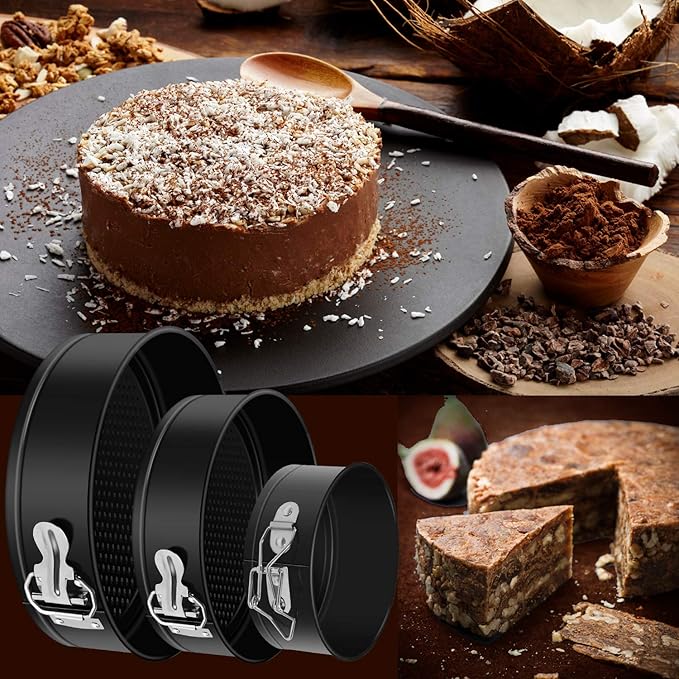 MASSUGAR Springform Cake Pan Set of 3 Non-stick Leakproof Round Cheesecake Pan with Removable Bottom, Circle 3 Pieces 4" 7" 9" Springform Pans for Baking with 50 Pcs Parchment Paper Liners