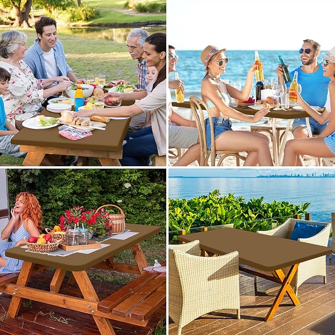 homing Rectangle Table Cloth Cover, Waterproof Polyester Elastic Fitted Tablecloth, Fits for 8 Foot Folding Tables, Washable Table Protector for Picnic, Camping, Outdoor (Brown, 30" x 96")