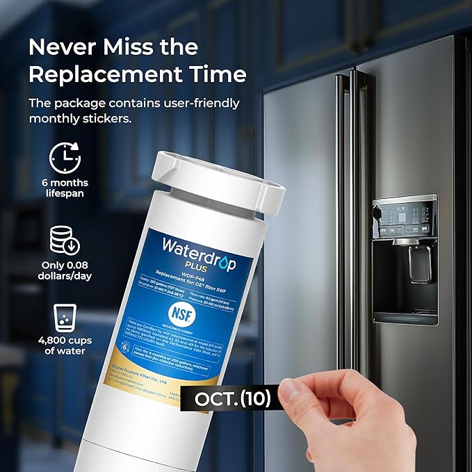 Waterdrop Plus XWF Replacement for GE® XWF, WR17X30702, NSF/ANSI 401&53&42&372 Certified, 𝐑𝐞𝐝𝐮𝐜𝐢𝐧𝐠 𝐏𝐅𝐀𝐒, 1 Filter