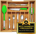 Nature Gear Bamboo Kitchen Drawer Organizer, Expandable Wood Utensil Tray, Adjustable Silverware Organizer with 9 Compartments for Fork, Spoon & Knife Utensils