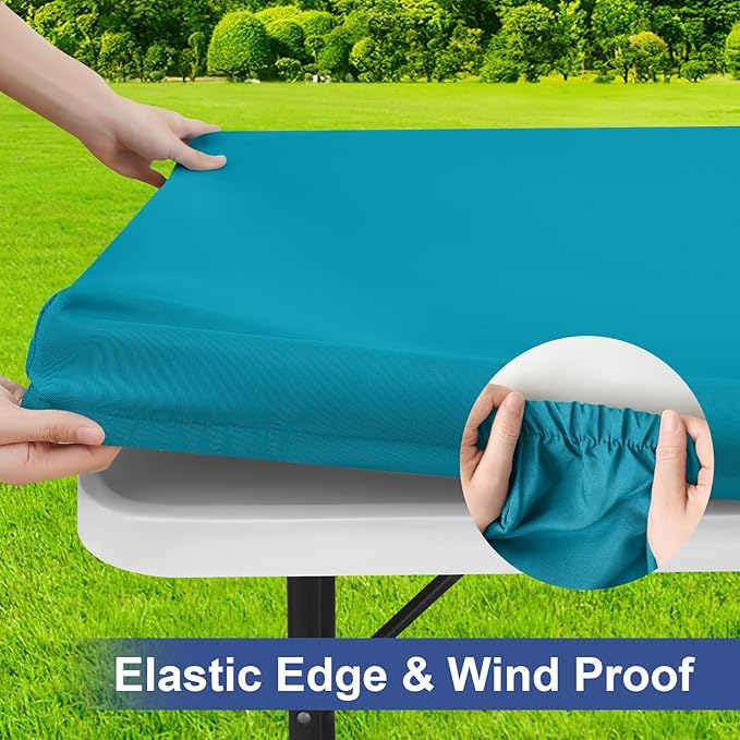 homing Square Table Cloth Cover, Waterproof Polyester Elastic Fitted Tablecloth, Washable Table Protector for Picnic, Camping, Outdoor (Teal, 34" x 34")