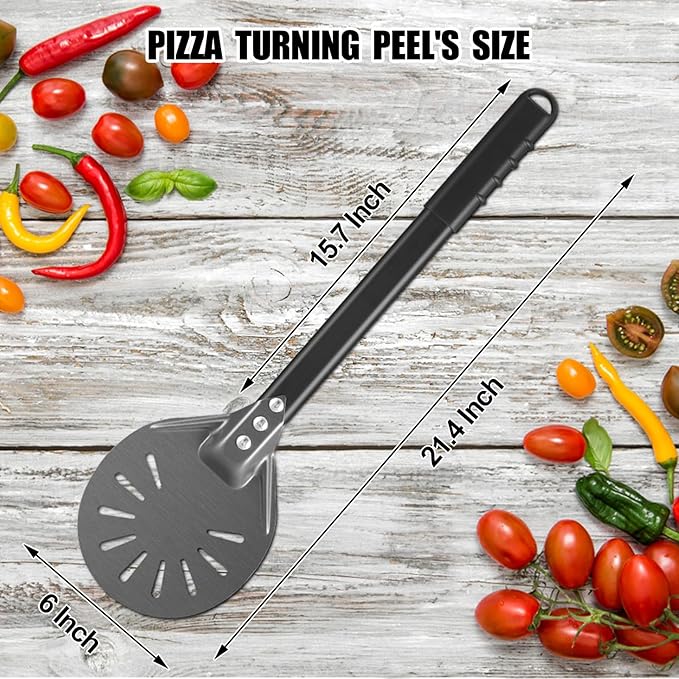Pizza Turning Peel 6 Inch Round Anodized Aluminum Perforated Pizza Peel Turner With Metal Handle Pizza Paddle Spinner For Outdoor Pizza Oven Accessories