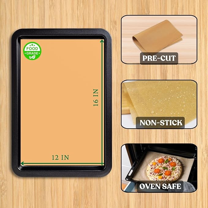 100 Pcs Unbleached Parchment Paper Baking Sheets, 12x16 Inches Non-Stick Precut Baking Parchment, Perfect for Baking Grilling Air Fryer Steaming Bread Cup Cake Cookie