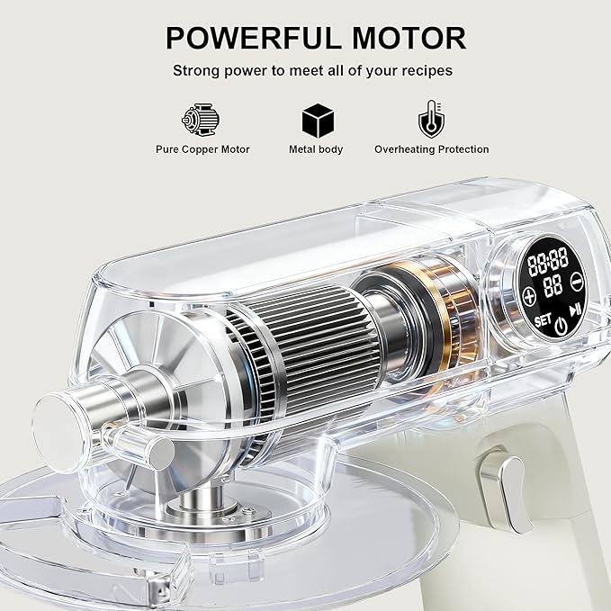 8.45 QT Digital Dough Mixer,10 Speed Large Capacity Kitchen Stand Mixer with Digital Timer & Tilt-Head, Electric Mixer with Whisk Dough Hook Mixing Beater for Baking,Cakes,Cookie,Bread,Salad(Beige)