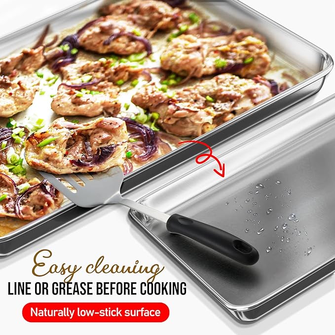 JoyTable Aluminum Baking Sheet Set, Quarter Sheet Pan, Commercial Quality Cookie Sheets for Baking or Roasting Non-Stick, Warp Resistant Aluminum 9 x 13 Baking Pan