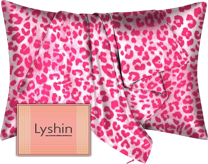 Mulberry Silk Pillow Cases Standard Size with Hidden Zipper, Ultra Smooth and Soft Breathable Cooling Silk Satin Pillowcase for Hair and Skin, Gifts for Women Men (Leopard Pink, 20x26 Inches, 1 Pack)