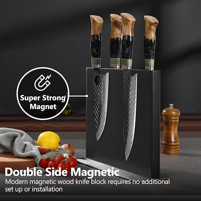 WILDMOK Magnetic Knife Holder, Double Sided Magnetic Knife Block, Ash Wood Rack Magnetic Stands for Multipurpose Storage Knife Holder - 11 x 9.4 Inches