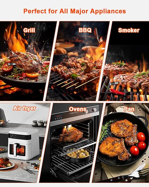 Wireless Meat Thermometer with 2 Probes & 800Ft Range - Smart Bluetooth BBQ Grill Thermometer with Standalone Base, NIST Certified ±0.5°F Accuracy, Backlit Display for Oven, Smoker, Kitchen Cooking