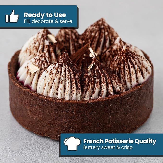 Cambie Round Chocolate Medium Tart Shells, 2.17" in Diameter, French Style Cocoa Tarts with Dark Chocolate Coating (Pack of 40)